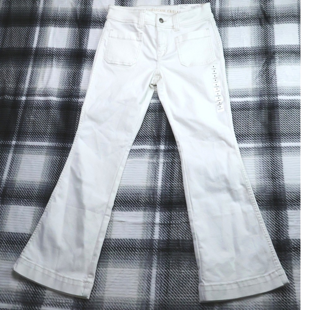 NWT American Eagle Kick Boot White Jeans 4 X-Short Stretch Flare 27x26.5"
